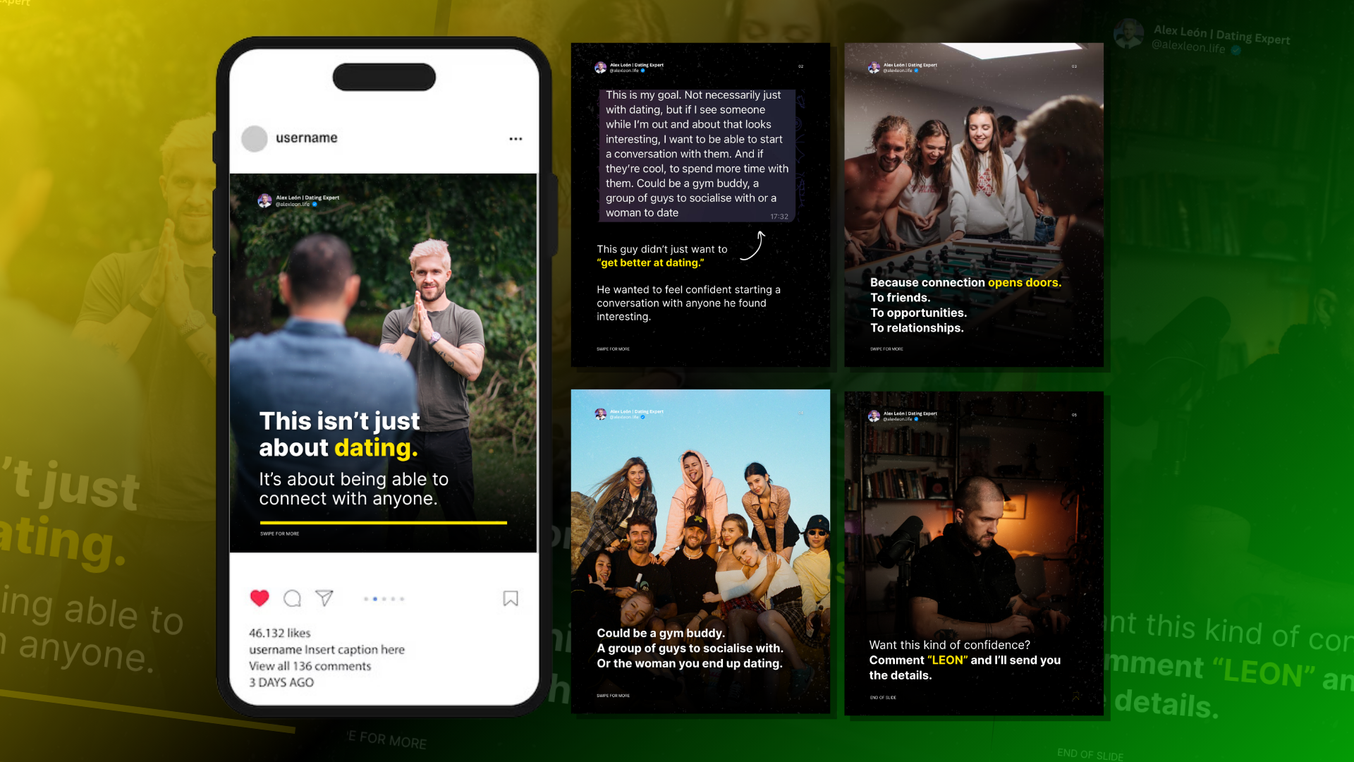 Alex Leon coaching brand carousel content