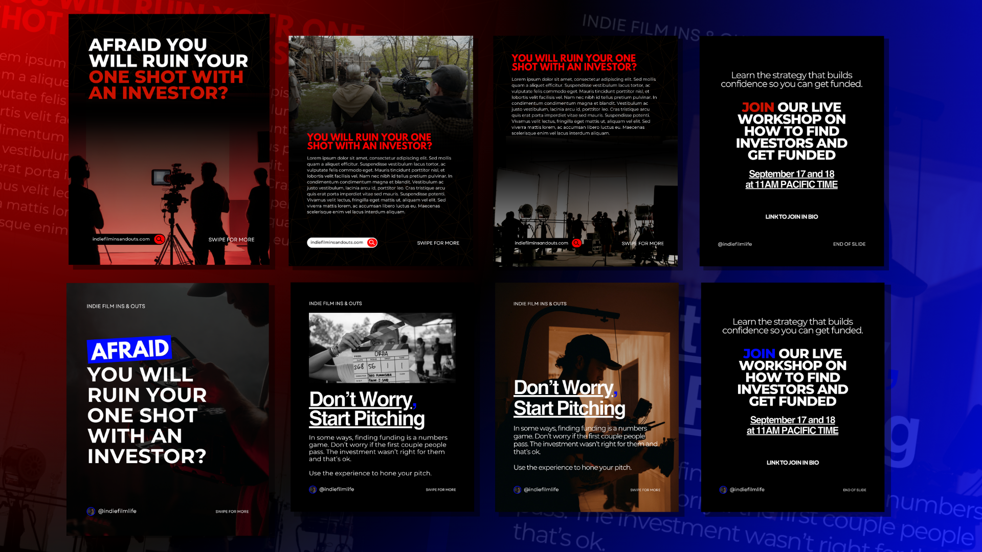 Indie Film Ins and Outs social carousel templates